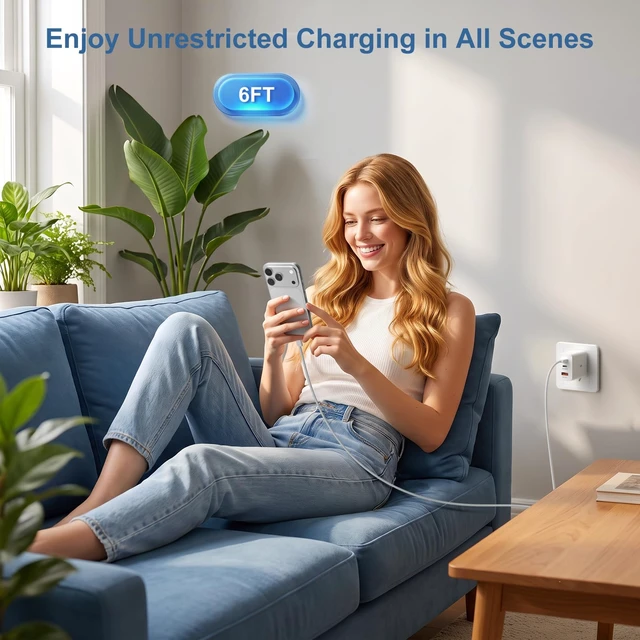 Alt view image 6 of 7 - 45W USB-C Charger with 6ft Long USB C to C Cables PD QC Fast Charging | Multi Port Type C + USB A Android Phone Charger Adapter for iPhone 18 17 16 Pro Max Galaxy S26 Ultra S25 S24 S23 FE A15