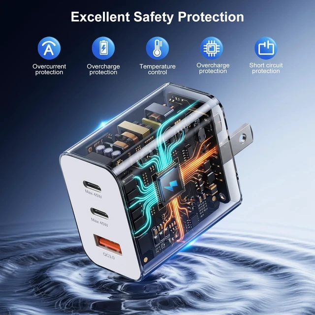 Alt view image 7 of 7 - 45W USB-C Charger with 6ft Long USB C to C Cables PD QC Fast Charging | Multi Port Type C + USB A Android Phone Charger Adapter for iPhone 18 17 16 Pro Max Galaxy S26 Ultra S25 S24 S23 FE A15