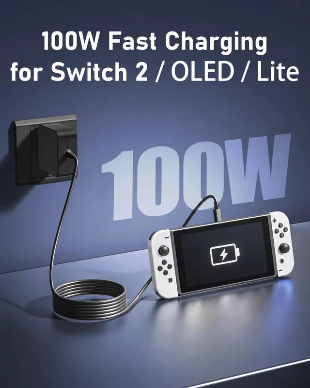 Alt view image 2 of 7 - 100W USB-C Charger for Steam Deck/Steam Deck OLED, ROG Xbox Ally X/Ally X | for Msi claw, Switch 2/OLED/Lite,GPD Win, Ayaneo, Onexplayer, Legion Go S Type C Power Cord