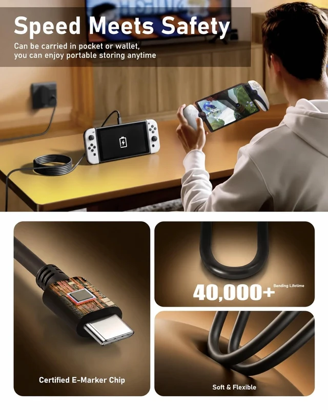 Alt view image 7 of 7 - 100W USB-C Charger for Steam Deck/Steam Deck OLED, ROG Xbox Ally X/Ally X | for Msi claw, Switch 2/OLED/Lite,GPD Win, Ayaneo, Onexplayer, Legion Go S Type C Power Cord