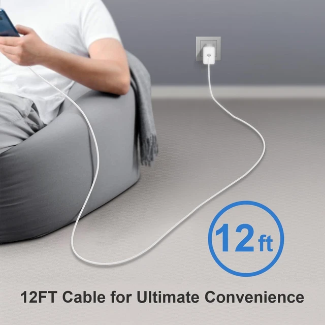 Alt view image 6 of 7 - Coreykin 45 W Type C Charger Fast Charging,2Pack USB C Fast Charger Adapter & 12ft Long USB C to C Cable,45W USB C Android Phone Charger for Galaxy S24/S23/S22 Ultra/Plus/Note 20/S20/S218
