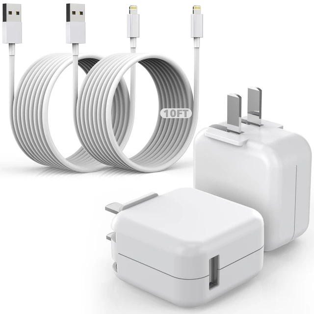 Main image of 10 Feet Charger for iPad iPhone,2Pack Foldable Travel Plug with Long Cable 12W Portable Block Fast Charging Cube with 2Pack 10FT Long USB to Lightning Cable Charging for iPhone, iPad/mini/Air,AirPods
