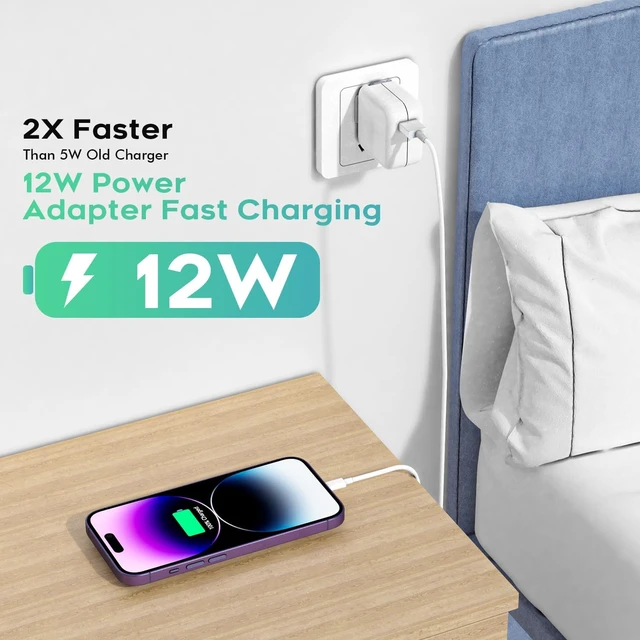 Alt view image 2 of 7 - 10 Feet Charger for iPad iPhone,2Pack Foldable Travel Plug with Long Cable 12W Portable Block Fast Charging Cube with 2Pack 10FT Long USB to Lightning Cable Charging for iPhone, iPad/mini/Air,AirPods