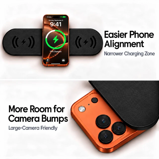 Alt view image 4 of 7 - ZealSound 3-in-1 Wireless Charging Pad for iPhone 17/16/15 & Samsung Galaxy | 15W Fast Charging, 36W Adapter Included, Ultra-Slim PU Leather Design, Case-Friendly Charger Pad for Home, Office & Travel