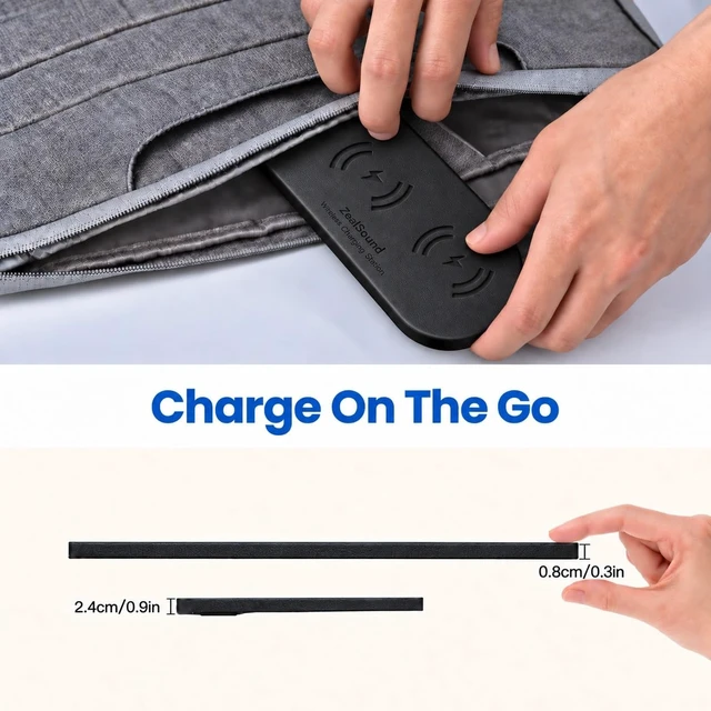 Alt view image 5 of 7 - ZealSound 3-in-1 Wireless Charging Pad for iPhone 17/16/15 & Samsung Galaxy | 15W Fast Charging, 36W Adapter Included, Ultra-Slim PU Leather Design, Case-Friendly Charger Pad for Home, Office & Travel