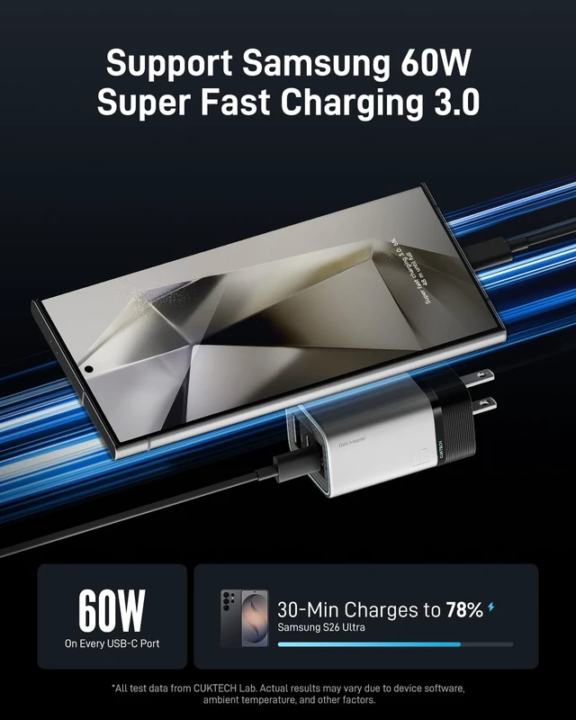 Alt view image 4 of 7 - CUKTECH 65W GaN Charger for iPhone 18 Pro/Pro Max, iPhone Duo, Fast Charger | 3-Port Foldable Wall Charger Block, for Phone and Laptop, for MacBook, iPhone, Galaxy, Google Pixel, with USB-C Cable