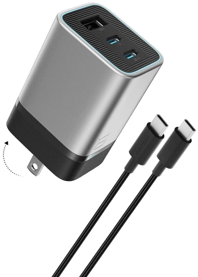 Main image of CUKTECH 65W GaN Charger for iPhone 18 Pro/Pro Max, iPhone Duo, Fast Charger | 3-Port Foldable Wall Charger Block, for Phone and Laptop, for MacBook, iPhone, Galaxy, Google Pixel, with USB-C Cable