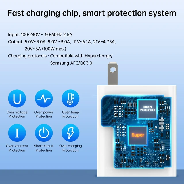 Alt view image 3 of 7 - 100W Compatible for Xiaomi Charger Fast Wall Charger Block 90W | for Xiaomi 18 17 Pro Max 15 15T 14 13 Redmi K90 K80 Ultra Turbo 5 Max Note 15 14 Pro+ Poco X8 M8 F7 Mi 6A 6.6ft USB C Cable