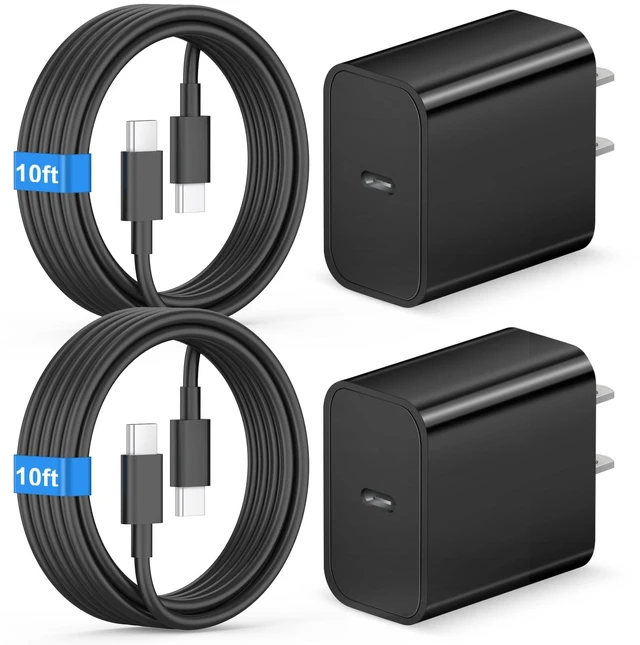 Main image of iPhone 18 17 16 15 Charger 2 Pack USB C Charger with 10FT Long Cable, Black | 20W Type C Chagrers Compatible with iPhone 18/18 Pro/18 Pro max/iPhone Duo, iPhone 17/16/15 Series, iPad Pro, Android