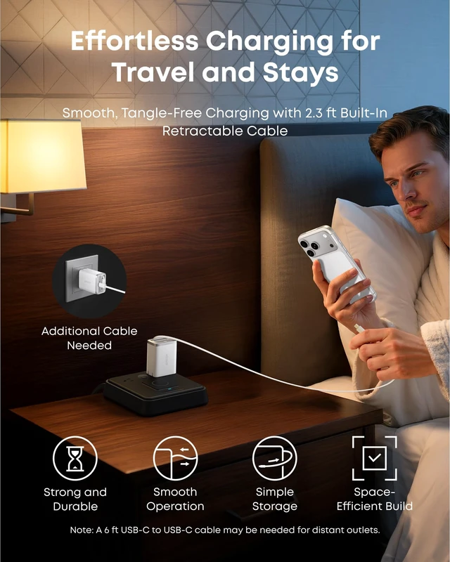 Alt view image 5 of 6 - Anker Nano Retractable USB C Charger Block, Compact 35W Phone Charger | 2-Port Charger with Durable Built-in Anker InstaCord Retractable Cable, for iPhone 17/16/15, iPad(White,Non-Battery)