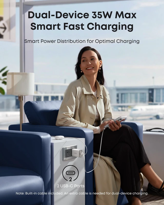 Alt view image 4 of 6 - Anker Nano Retractable USB C Charger Block, Compact 35W Phone Charger | 2-Port Charger with Durable Built-in Anker InstaCord Retractable Cable, for iPhone 17/16/15, iPad(White,Non-Battery)