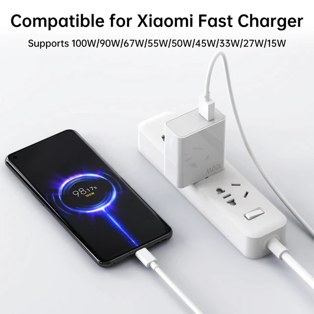 Alt view image 2 of 7 - 100W Compatible for Xiaomi Charger Fast Wall Charger Block 90W | for Xiaomi 18 17 Pro Max 15 15T 14 13 Redmi K90 K80 Ultra Turbo 5 Max Note 15 14 Pro+ Poco X8 M8 F7 Mi 6A 6.6ft USB C Cable