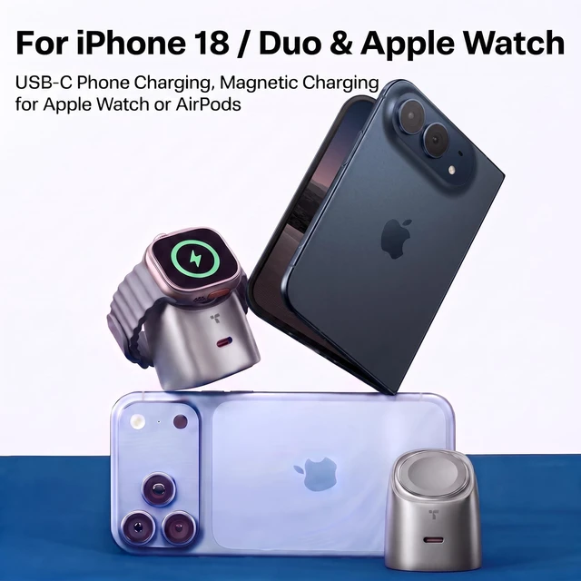 Alt view image 2 of 7 - FlashEye 45W Charger for iPhone 18 Pro Max/Duo for Apple Watch Gray | Up to 45W GaN USB-C Power, Up to 5W Magnetic Charging for Apple Watch and for Select AirPods Models, for MacBook and for iPad