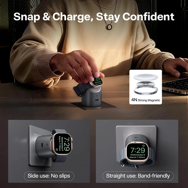 Alt view image 6 of 7 - FlashEye 45W Charger for iPhone 18 Pro Max/Duo for Apple Watch Gray | Up to 45W GaN USB-C Power, Up to 5W Magnetic Charging for Apple Watch and for Select AirPods Models, for MacBook and for iPad
