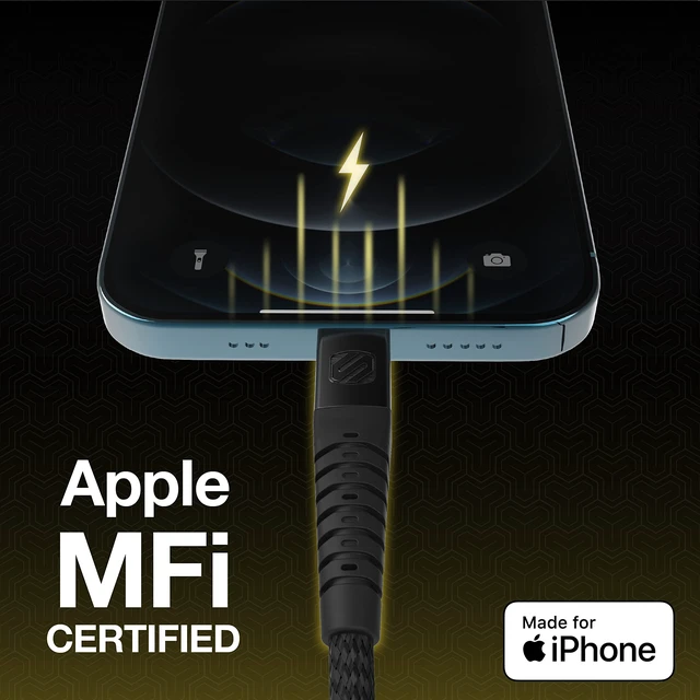 Alt view image 4 of 6 - Scosche HDCI4B4SG-SP Strikeline Heavy-Duty MFi Certified Premium Charge & Sync Braided Cable for Lightning and USB-C Devices 4-ft. Space Gray/Black