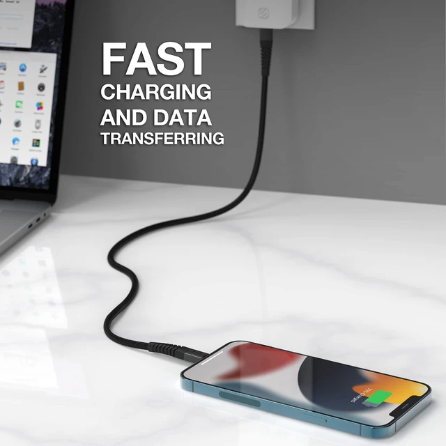 Alt view image 5 of 6 - Scosche HDCI4B4SG-SP Strikeline Heavy-Duty MFi Certified Premium Charge & Sync Braided Cable for Lightning and USB-C Devices 4-ft. Space Gray/Black