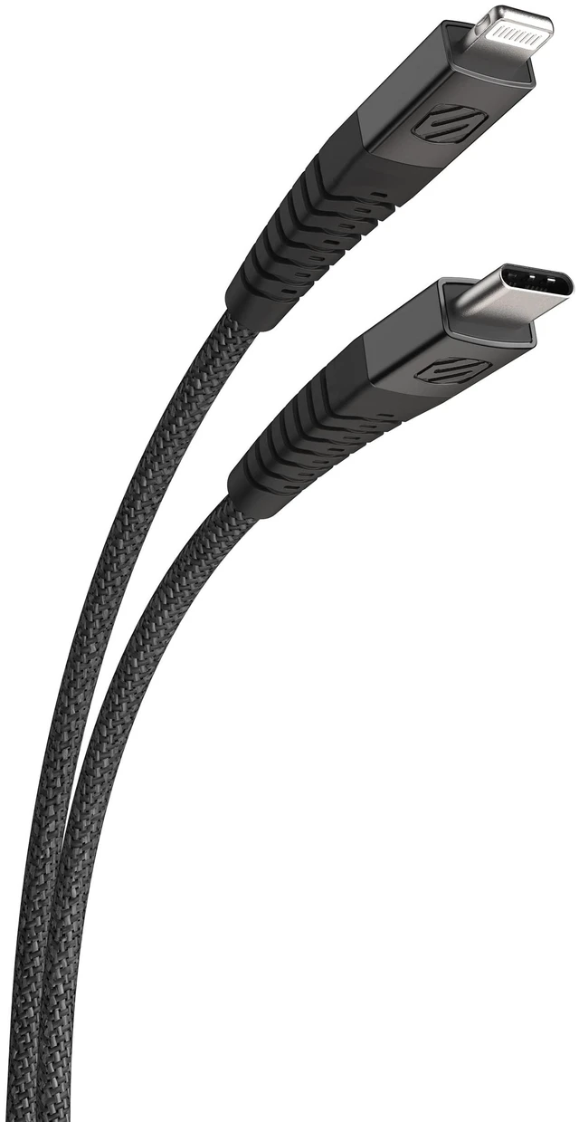 Main image of Scosche HDCI4B4SG-SP Strikeline Heavy-Duty MFi Certified Premium Charge & Sync Braided Cable for Lightning and USB-C Devices 4-ft. Space Gray/Black