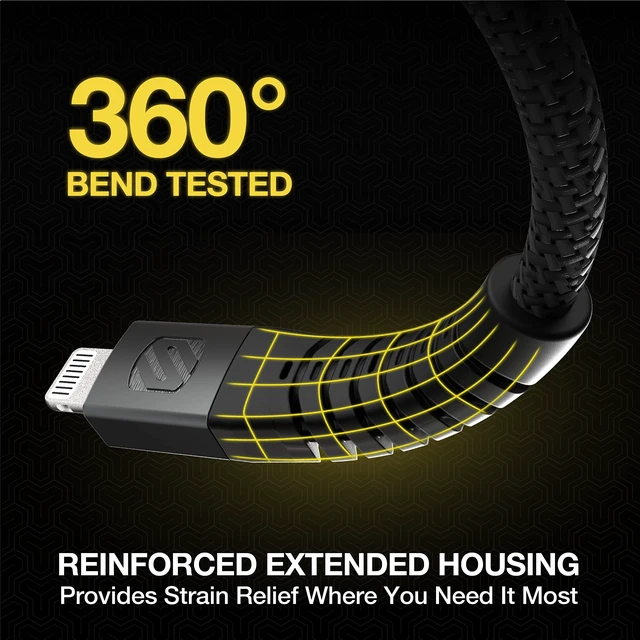 Alt view image 2 of 6 - Scosche HDCI4B4SG-SP Strikeline Heavy-Duty MFi Certified Premium Charge & Sync Braided Cable for Lightning and USB-C Devices 4-ft. Space Gray/Black