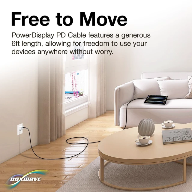 Alt view image 6 of 7 - BoxWave Cable Compatible with Sunmi V2 - PowerDisplay PD Cable (6ft) - USB-C to USB-C (100W), LED Wattage Info Extra Long Braided Nylon - Jet Black