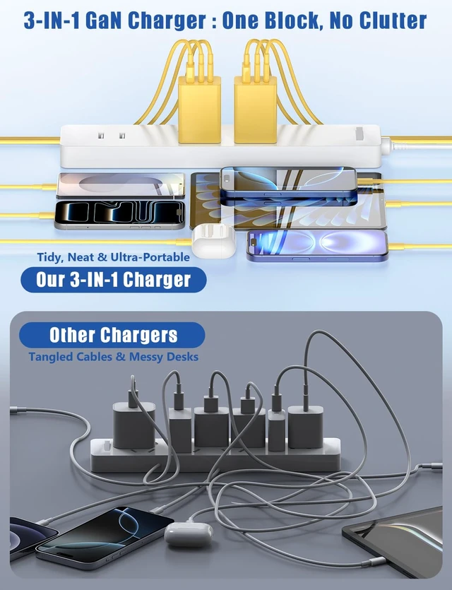 Alt view image 4 of 20 - Susnwere 85W USB C Wall Charger for Samsung S26 Ultra,3 Port 100W PD Quick 3.0 Type C Charging with 3/6/10/10FT USB C Cable for Samsung Galaxy S26+/S25/S24/S23 Ultra/S22/S21/S20/Android Phones