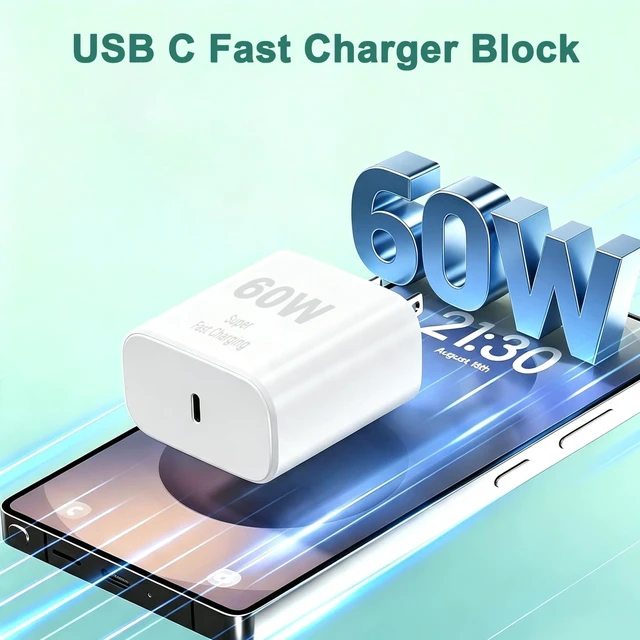 Alt view image 4 of 7 - 60W Super Fast Type C Charger for Samsung,USBC Block with 6FT Charging Cord | Charger for Samsung Galaxy S26 Ultra/S25/S24/S23/Z Fold8 Ultra/Z Flip8,Android Phone Charger Block &6FT Long USB C Cable