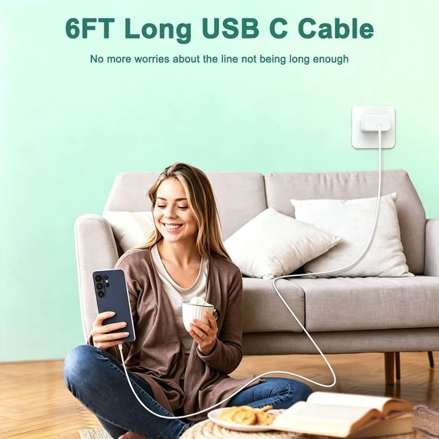 Alt view image 7 of 7 - 60W Super Fast Type C Charger for Samsung,USBC Block with 6FT Charging Cord | Charger for Samsung Galaxy S26 Ultra/S25/S24/S23/Z Fold8 Ultra/Z Flip8,Android Phone Charger Block &6FT Long USB C Cable