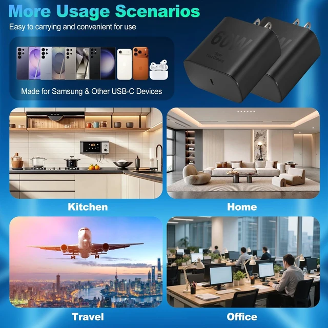 Alt view image 7 of 7 - Samsung Super Fast Charger 60W Samsung Android Phone Charger Power Adapter Samsung Wall Charger Fast Charging Quick USB C Charger Block for Samsung Galaxy S26 Ultra/S26+/S25+/S24/S23,Z Fold 8,Z Flip 8