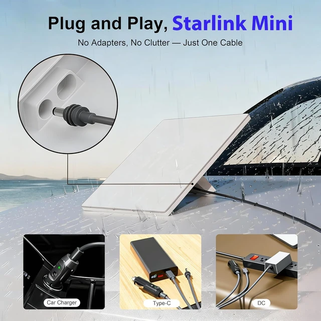 Alt view image 2 of 7 - Starlink Mini 3 in 1 Cable 16.5FT,100W+ USB C to DC Power Cable Accessories | Starlink Mini Cable Heavy Duty 12-24V Cigarette Lighter Plug and DC Power Cord Accessories