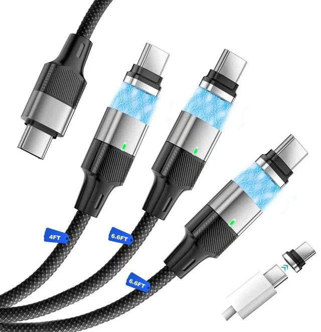 Main image of ZBF 240W USB C Magnetic Cable 3Pack 4/6.6/6.6FT Fast Charger Cord Type C | 24Pin Full Contact | PD3.1 Fast Charging | Port Protector | Nylon Braided | One-Hand Snap | LED Indicator for Phone Mac