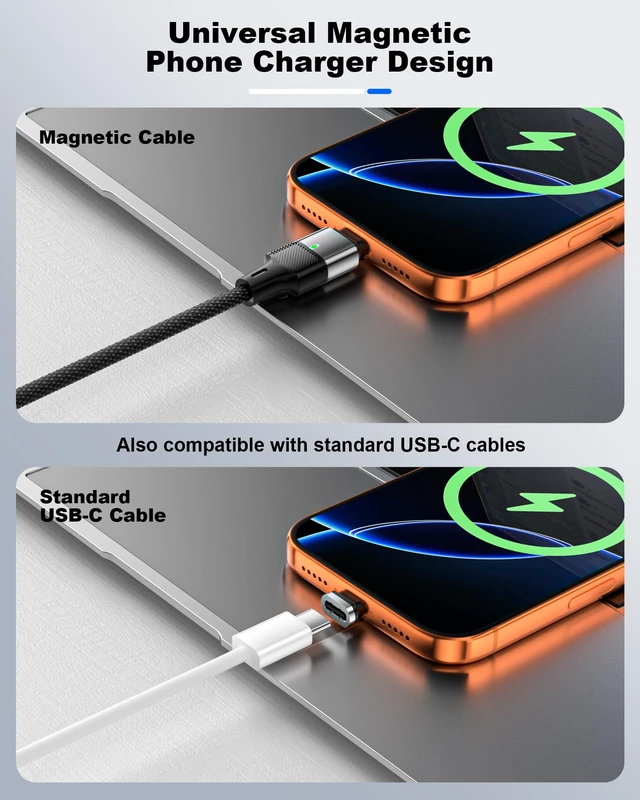 Alt view image 2 of 7 - ZBF 240W USB C Magnetic Cable 3Pack 4/6.6/6.6FT Fast Charger Cord Type C | 24Pin Full Contact | PD3.1 Fast Charging | Port Protector | Nylon Braided | One-Hand Snap | LED Indicator for Phone Mac