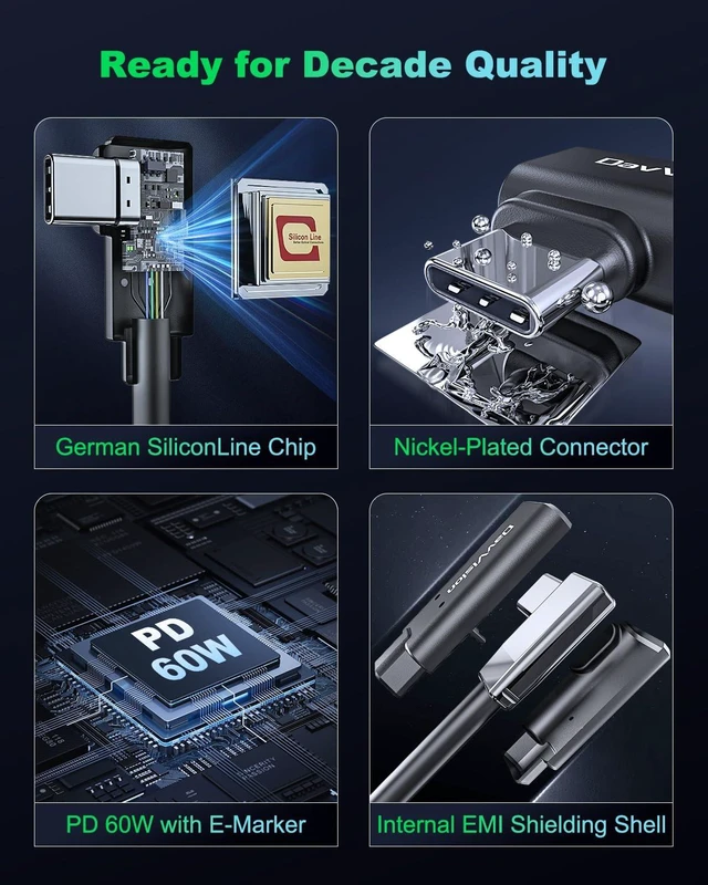 Alt view image 4 of 7 - DavVision Long Tether Cable 16.4FT, USB C Fiber Optic Cable Right Angle, PD 60W & 10Gbps Zero Data Loss Between Camera and Computer for Canon/Sony/Nikon,Ultra Slim & Soft for Logitech Webcam,VR/AR