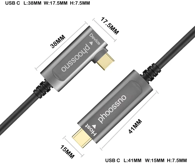 Alt view image 2 of 6 - phoossno USB C to C Fiber Optical Cable USB 3.1Type C Angle Cable 10Gbps 33FT Compatible with Microsoft Azure Logitech Camera Aver &Vaddio & Barco ClickShare Touch Screen Kinect Intel RealSense