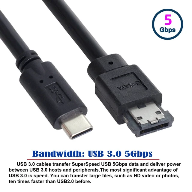 Alt view image 3 of 7 - cablecc USB-C Type-C to Power Over eSATA DC5V Adapter USB3.0 to HDD/SSD/ODD eSATAp Converter Cable
