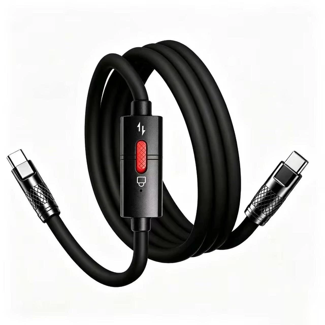 Main image of ipremium USB C Data Blocker Cable, 120W Fast Charge, LED Switch, 3.3FT | LED shows mode: red for Secure Charge and green for Data Mode. Supports up to 120W USB-C PD charging and 480Mbps data