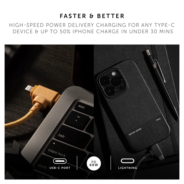 Alt view image 3 of 7 - Native Union Belt Cable Duo 5ft Ultra-Strong Braided Universal Charging Cable Made with Recycled Materials 2-in-1 Multi-Device MFi Certified Connectors for Lightning & Type-C Devices (Kraft)