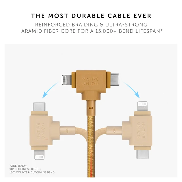 Alt view image 4 of 7 - Native Union Belt Cable Duo 5ft Ultra-Strong Braided Universal Charging Cable Made with Recycled Materials 2-in-1 Multi-Device MFi Certified Connectors for Lightning & Type-C Devices (Kraft)