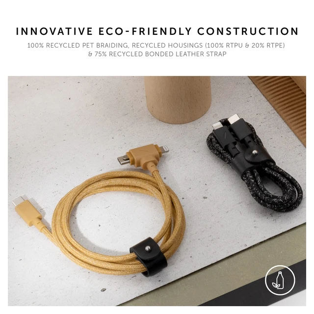 Alt view image 5 of 7 - Native Union Belt Cable Duo 5ft Ultra-Strong Braided Universal Charging Cable Made with Recycled Materials 2-in-1 Multi-Device MFi Certified Connectors for Lightning & Type-C Devices (Kraft)
