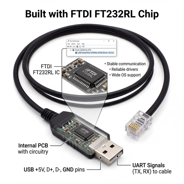 Alt view image 2 of 4 - Pidwaok USB to RJ9/RJ11 Cable for LIDAXIN Telephone PBX, 1.8m RS232 Serial Configuration Line