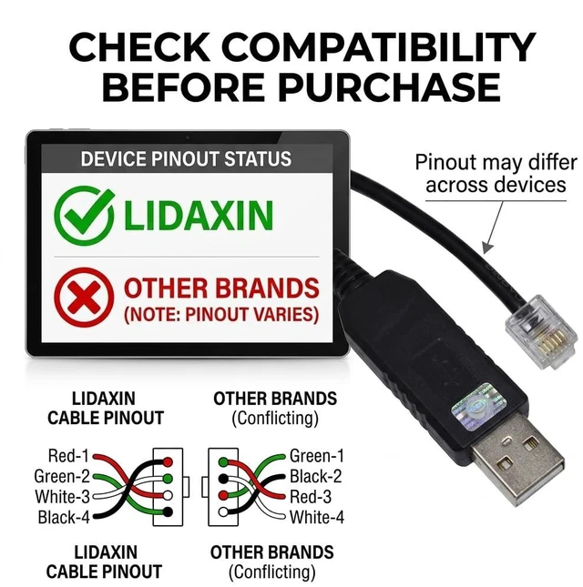 Alt view image 4 of 4 - Pidwaok USB to RJ9/RJ11 Cable for LIDAXIN Telephone PBX, 1.8m RS232 Serial Configuration Line