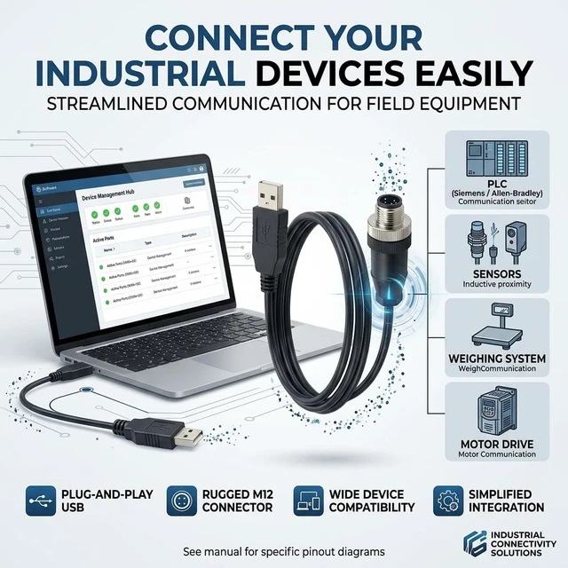 Alt view image 6 of 6 - Pidwaok USB to M12 5-Pin Male RS485 Cable, 1.8m Industrial Serial Communication for PLC Sensors & PC Data Acquisition