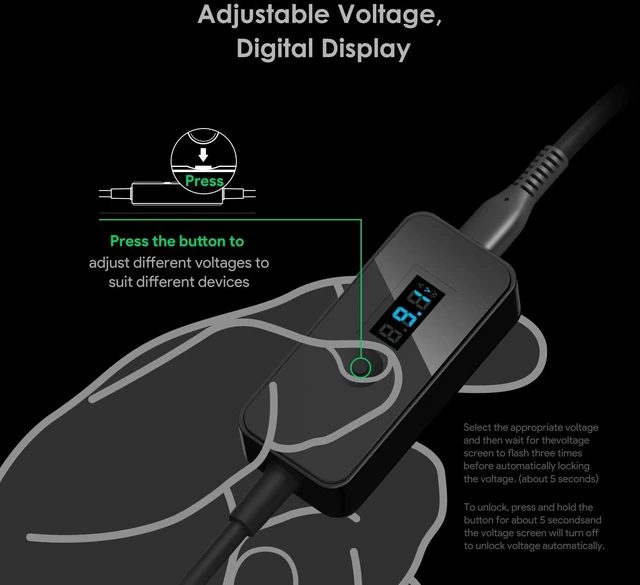 Alt view image 2 of 7 - CASIMY PD USB C to DC Fast Charging Cable with Adjustable Voltage Output 5V/9V/12V/15V/20V/28V Universal PD Fast Charging Cord Multi-Voltage Adapter with 15 Connectors Tips 6.9 ft with LED Display