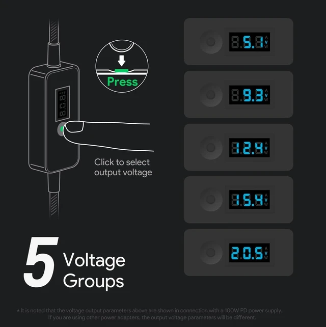 Alt view image 7 of 7 - CASIMY PD USB C to DC Fast Charging Cable with Adjustable Voltage Output 5V/9V/12V/15V/20V/28V Universal PD Fast Charging Cord Multi-Voltage Adapter with 15 Connectors Tips 6.9 ft with LED Display