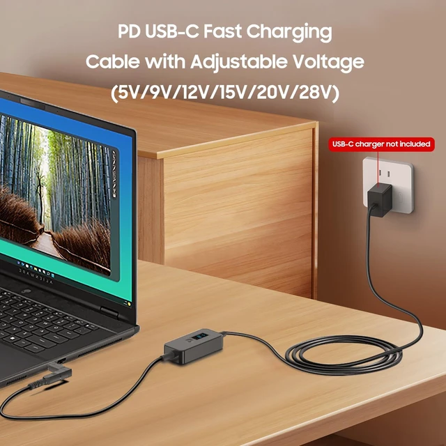 Alt view image 6 of 7 - CASIMY PD USB C to DC Fast Charging Cable with Adjustable Voltage Output 5V/9V/12V/15V/20V/28V Universal PD Fast Charging Cord Multi-Voltage Adapter with 15 Connectors Tips 6.9 ft with LED Display