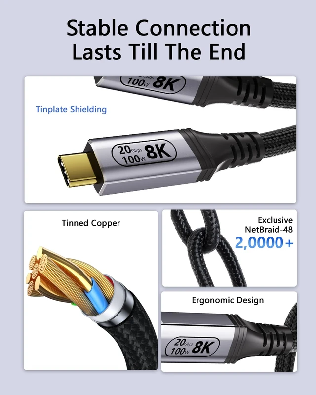 Alt view image 6 of 7 - Long USB C Cable 16.4FT, 8K@30Hz & 4K@120Hz Video Output 100W PD Fast Charging, 20Gbps Data Transfer, USB C 3.2 Gen 2×2 Cable Compatible with Thunderbolt 4/3, SSD,Display, Monitor,Hub,dispaly Cord