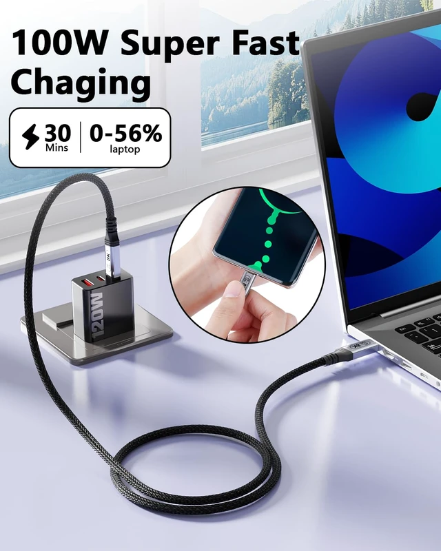 Alt view image 3 of 7 - Long USB C Cable 16.4FT, 8K@30Hz & 4K@120Hz Video Output 100W PD Fast Charging, 20Gbps Data Transfer, USB C 3.2 Gen 2×2 Cable Compatible with Thunderbolt 4/3, SSD,Display, Monitor,Hub,dispaly Cord