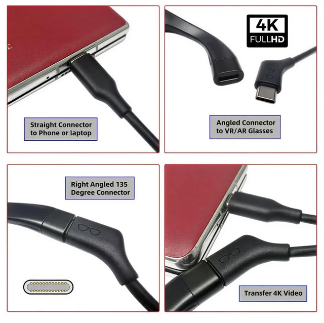 Alt view image 2 of 7 - xiwai Type-C to USB C Video Glasses Cable 200cm 135 Degree Right Angled 65W | 10Gbps 4K@60Hz PD Power Fast Charging Extension Data Cord for NS Handheld Console Laptops VR AR