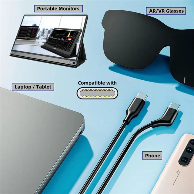 Alt view image 3 of 7 - xiwai Type-C to USB C Video Glasses Cable 200cm 135 Degree Right Angled 65W | 10Gbps 4K@60Hz PD Power Fast Charging Extension Data Cord for NS Handheld Console Laptops VR AR