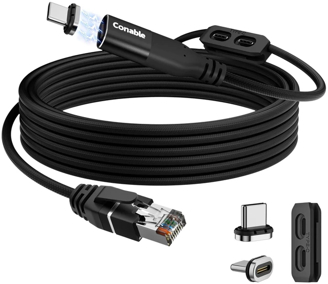 Main image of USB C to Ethernet Cable 6 FT, Magnetic USB Type-C to RJ45 Cable, Braided | Directly Connected, Cat6, Compatible with MacBook, iPad Pro, XPS, Surface Pro, Laptop, PC, etc. with 2 USB-C Plugs & 1 Holder