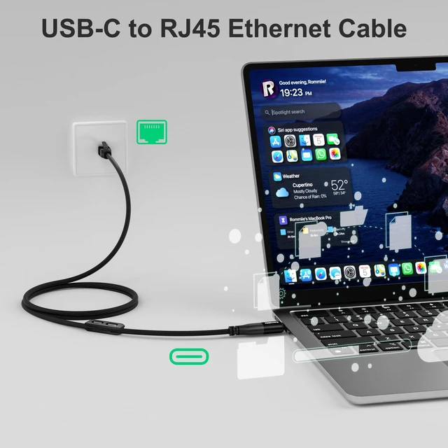 Alt view image 2 of 7 - USB C to Ethernet Cable 6 FT, Magnetic USB Type-C to RJ45 Cable, Braided | Directly Connected, Cat6, Compatible with MacBook, iPad Pro, XPS, Surface Pro, Laptop, PC, etc. with 2 USB-C Plugs & 1 Holder