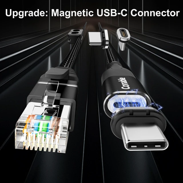 Alt view image 5 of 7 - USB C to Ethernet Cable 6 FT, Magnetic USB Type-C to RJ45 Cable, Braided | Directly Connected, Cat6, Compatible with MacBook, iPad Pro, XPS, Surface Pro, Laptop, PC, etc. with 2 USB-C Plugs & 1 Holder